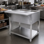 Thumbnail image #2 for Klinger's Trading CP2 Stationary Ice-Cooled Cold Pan Table, 2-Pan, Stainless Steel, 32"W x 34"H