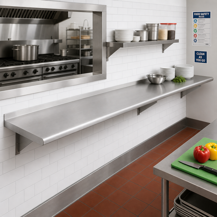 Product image #2 for Pass-Thru Built-In Stainless Steel Shelf with Wall Bracket, 132 Inch W x 24 Inch D