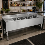 Thumbnail image #2 for John Boos UBS4-2184-2D18 84-Inch 4-Compartment Stainless Steel Underbar Sink with Dual 18-Inch Drainboards, 3-Inch Backsplash