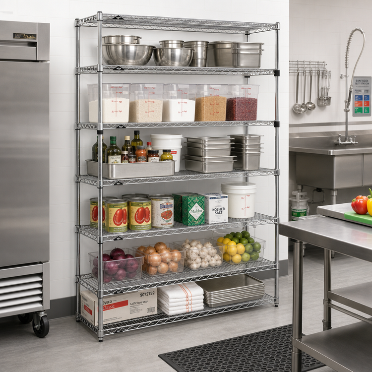 Product image #2 for Metro Super Erecta 6-Tier Stationary Wire Shelving Starter Unit, 48"W x 18"D x 74"H, Chrome Plated