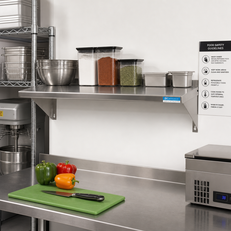 Product image #2 for BK Resources T-430 Economy 32 Inch x 16 Inch Wall-Mounted Stainless Steel Wall Shelf