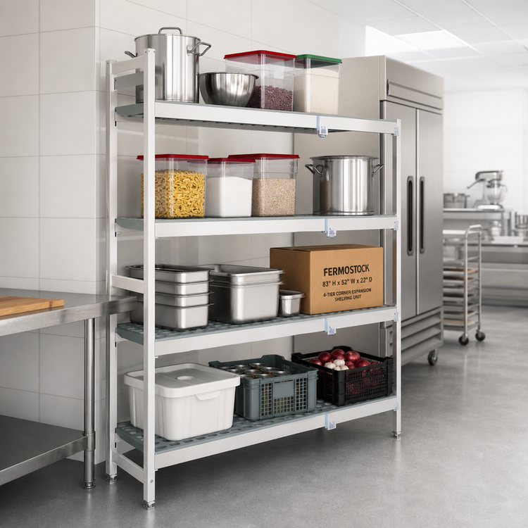 Product image #2 for Fermostock 4-Tier Corner Expansion Shelving Unit with Removable Polymer Inserts, 83" H x 52" W x 22" D