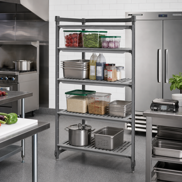 Product image #2 for Cambro Camshelving Basics Plus 4-Tier Stationary Vented Polymer Shelving Starter Unit, 18 x 54 x 64 Inches, Brushed Graphite