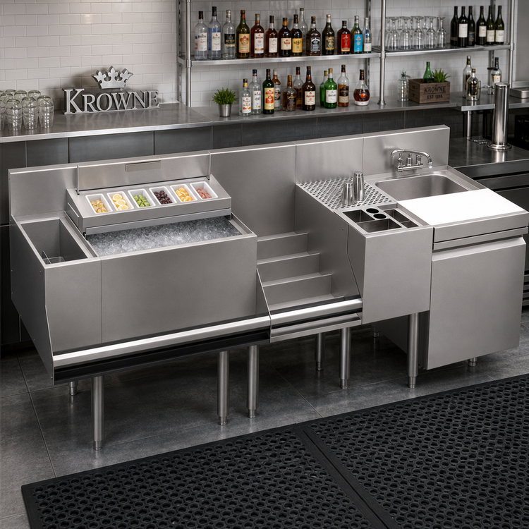 Product image #2 for Krowne Royal Series 78-Inch Stainless Steel Underbar Workstation with Ice Bin and Dump Sink