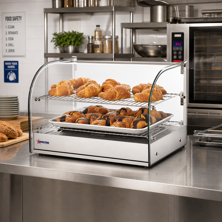 Product image #2 for Omcan Countertop Full-Service Food Warmer Display Case with Curved Glass Front, 45 L