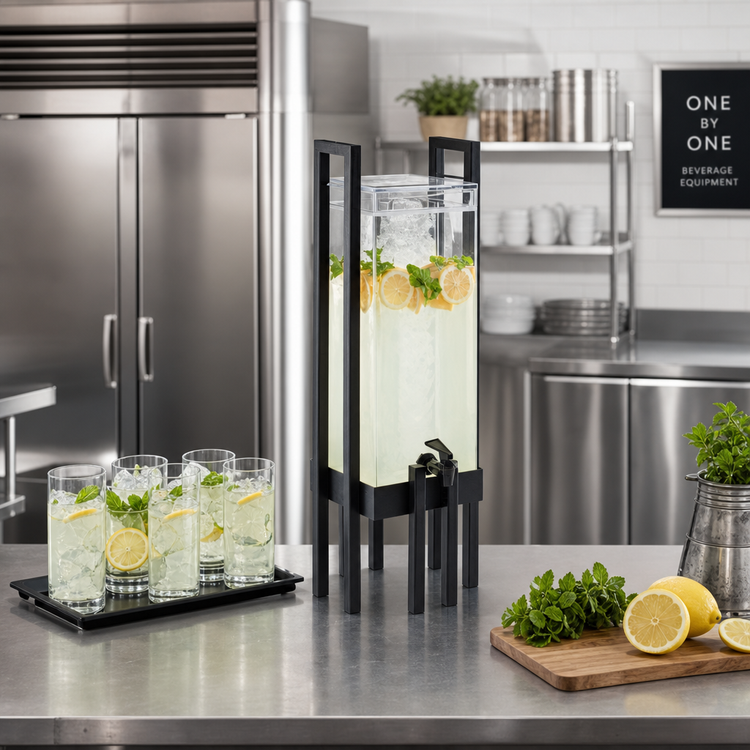 Product image #3 for One by One 3 Gallon Square Acrylic Beverage Dispenser with Ice Chamber and Handles, Black