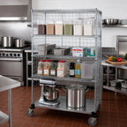 Thumbnail image #2 for Quantum WRCS4-74-2436EP Enclosed Mobile Wire Shelving Cart, 4 Shelves, 1200 lb Capacity, 36 x 24 x 80 Inches, Chrome Finish