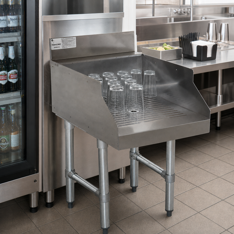 Product image #2 for Advance Tabco Underbar Basics Recessed Stainless Steel Drainboard for Glass Storage, 15 x 26 x 33 Inches