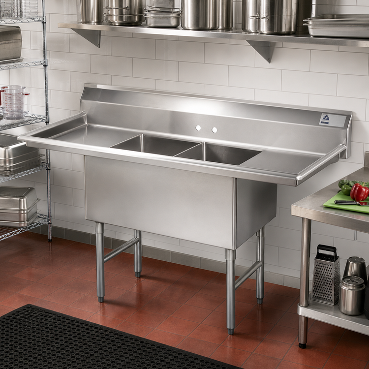 Product image #2 for Advance Tabco FC-2-1818-24RL 84-Inch Wide 2-Compartment Fabricated Sink with 24-Inch Left and Right Drainboards, 18 x 18 x 14-Inch Bowls