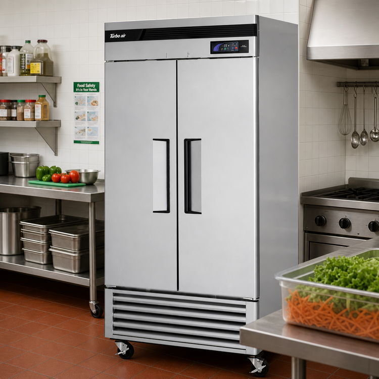 Product image #2 for Turbo Air Super Deluxe Two-Section Reach-In Refrigerator, Bottom Mount, Solid Doors, 29.19 Cu. Ft.