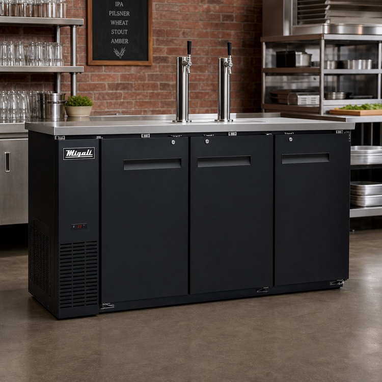Product image #2 for Migali Competitor Series® 72.8-Inch Three-Section Direct Draw Beer Cooler, Flat Top, 3 Half-Barrel Keg Capacity