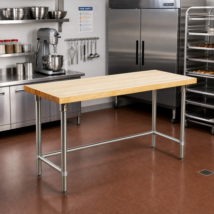 Product image #2 for 96-Inch x 24-Inch Hardwood Top Work Table with Stainless Steel Tubular Base