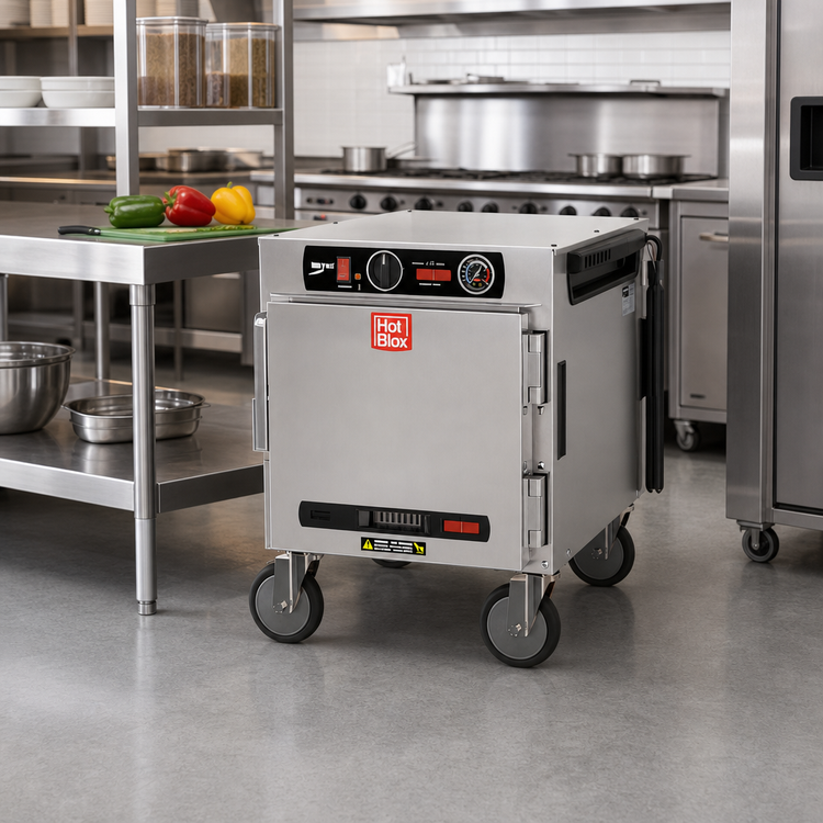 Product image #3 for Metro HotBlox Narrow 4-Pan Pass-Thru Undercounter Insulated Holding Cabinet with Solid Doors and Analog Controls