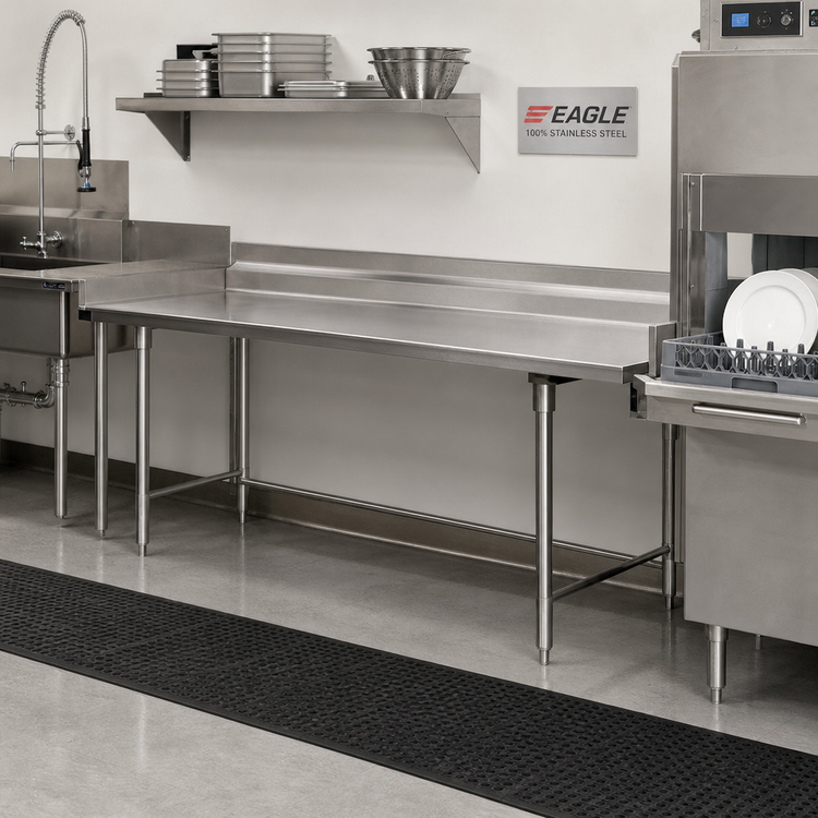 Product image #2 for Eagle Group Straight Clean Dishtable, 120" x 30", Right-to-Left Operation, 16/430 Stainless Steel Top