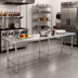 Thumbnail image #2 for Sapphire 120-Inch x 18-Inch 18-Gauge 430 Stainless Steel Flat Top Work Table with Open Base and Galvanized Legs