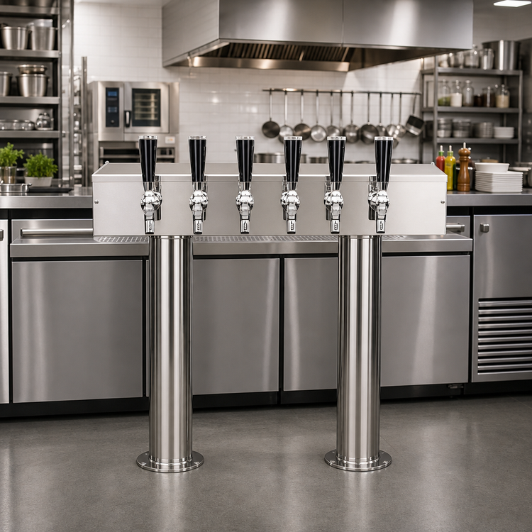 Product image #2 for Pro-Line Direct Draw Double Pedestal Conversion Tower, 24-Inch Box, 2-Column, 6-Faucet, Air-Cooled Stainless Steel