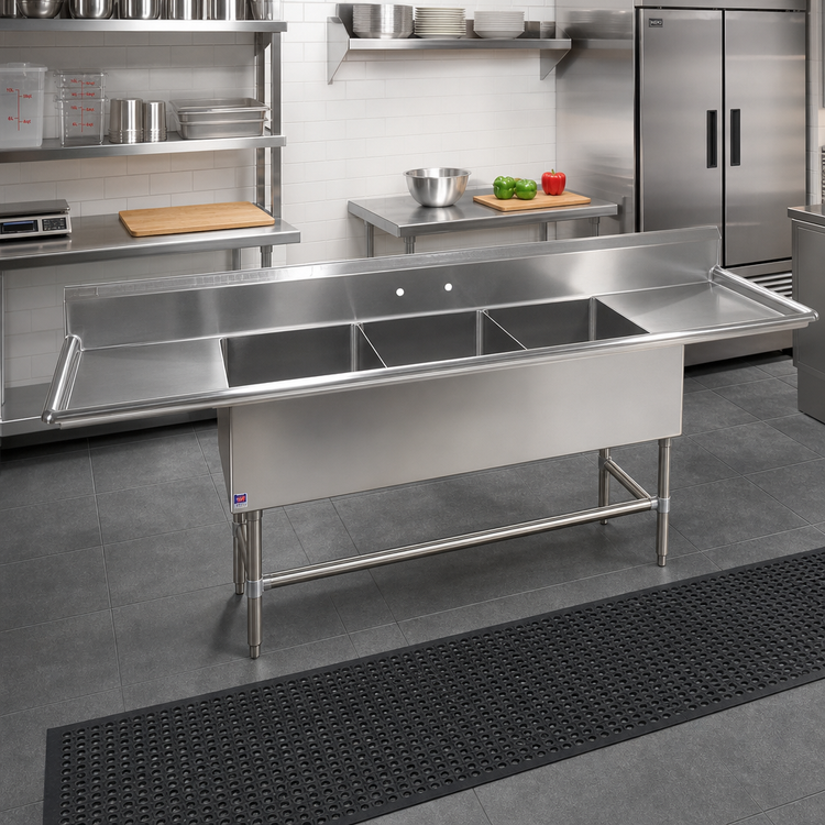 Product image #2 for John Boos Pro-Bowl 3-Compartment Sink with Left and Right Drainboards, 14-Inch Deep Bowls