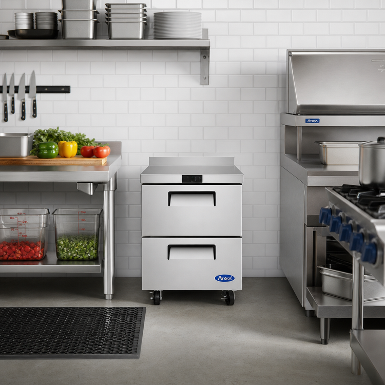 Product image #1 for Atosa One-Section 2-Drawer Worktop Freezer with Backsplash, 7.15 Cu. Ft., 27.5-Inch Wide