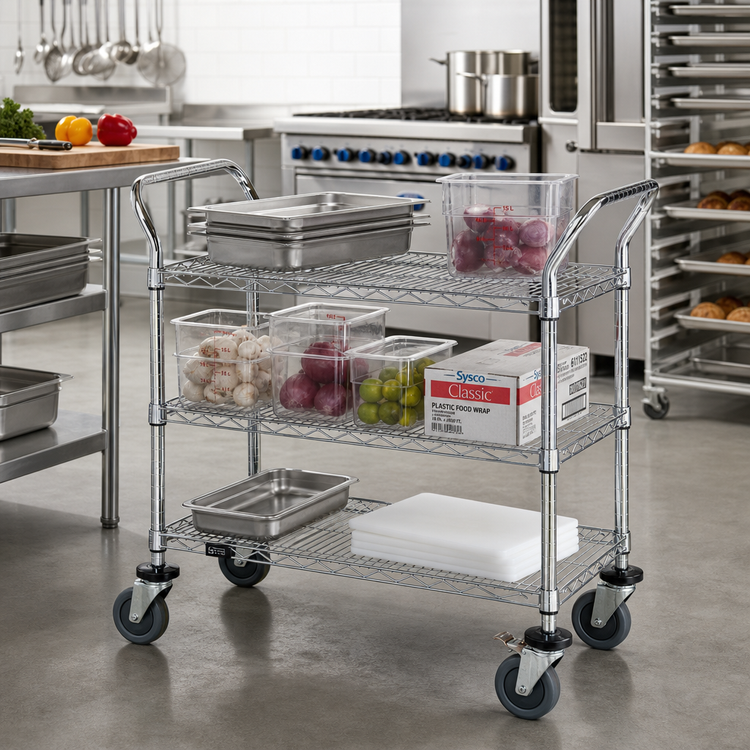 Product image #2 for Quantum WRC-2430-3 3-Shelf Chrome-Plated Open-Base Utility Bus Cart