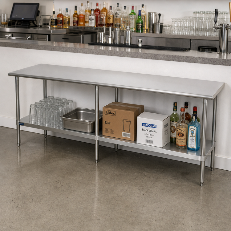 Product image #2 for 108 Inch x 14 Inch Stainless Steel Underbar Work Table with Adjustable Undershelf