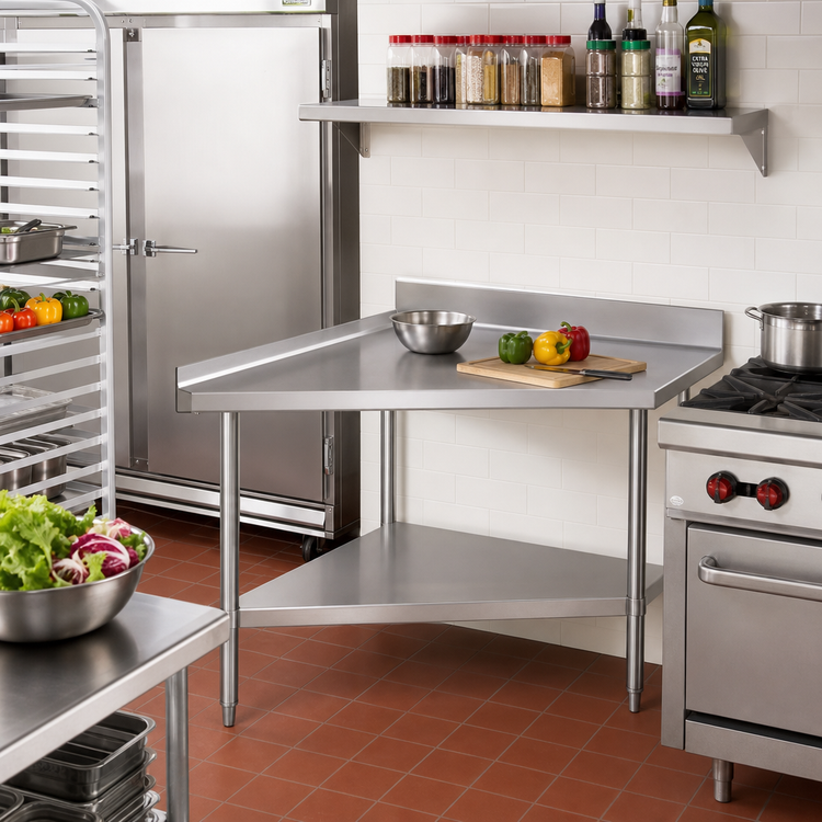 Product image #2 for John Boos Stallion Economy Corner Stainless Steel Work Table, 30 x 24 Inches, 18 Gauge Top, 5 Inch Backsplash