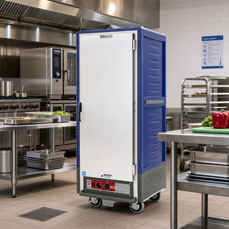 Product image #2 for Metro C5 3 Series Full Height Low Watt Mobile Heated Holding Cabinet with Full-Length Solid Door and Universal Wire Slides, Blue