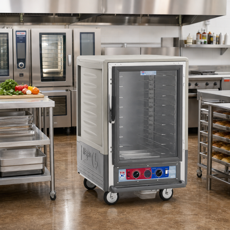 Product image #2 for Metro C5 3 Series Mobile Half-Height Heated Holding and Proofing Cabinet with Clear Polycarbonate Door, Gray Insulation Armour, and Universal Wire Slides