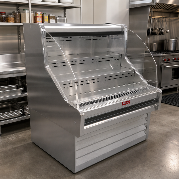 Product image #2 for Howard-McCray 35E Series Impulse Curved Glass Remote Open Merchandiser, 63"W x 44"H, Stainless Steel, LED