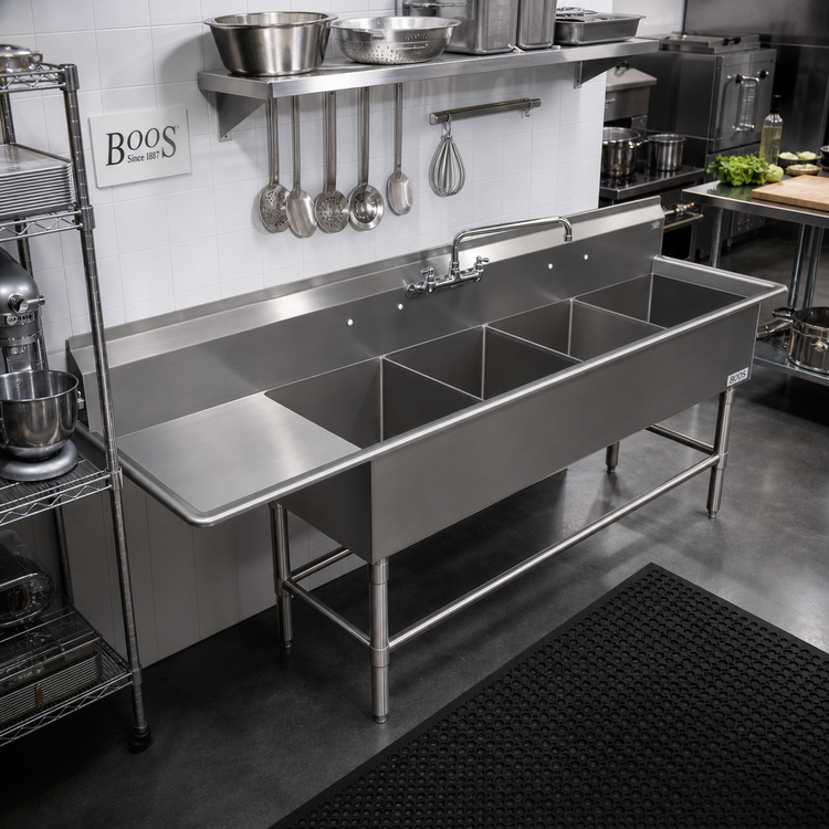 Product image #2 for John Boos Pro-Bowl 4-Compartment Stainless Steel Sink with 24-Inch Left Drainboard, 14-Inch Deep Bowls