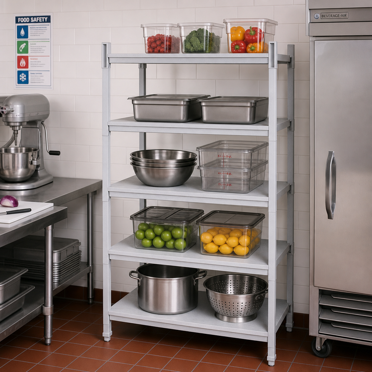 Product image #3 for Cambro Camshelving Premium Solid 5-Shelf Shelf Kit, 24 in. x 42 in., Speckled Gray