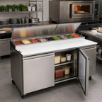 Thumbnail image #2 for Hurakan by Equip.me 71-Inch 2-Door Pizza Prep Table with Stainless Steel Exterior