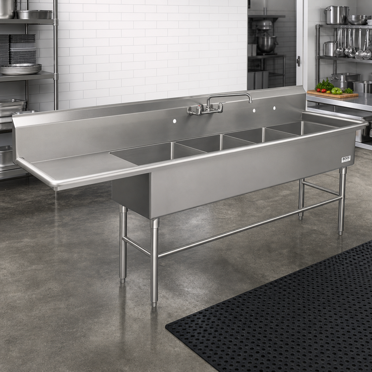 Product image #2 for John Boos Pro-Bowl 4-Compartment Sink with 24-Inch Left Drainboard, 124-3/16-Inch Wide, 14-Inch Deep Bowls