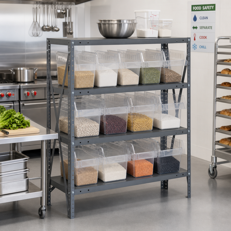 Product image #2 for Quantum 1839-SB804CL Heavy-Duty 4-Shelf Wire Shelving Unit, 36 Inches W x 18 Inches D x 39 Inches H — 400 lb Per Shelf (Includes 15 QSB804 Clear Bins)
