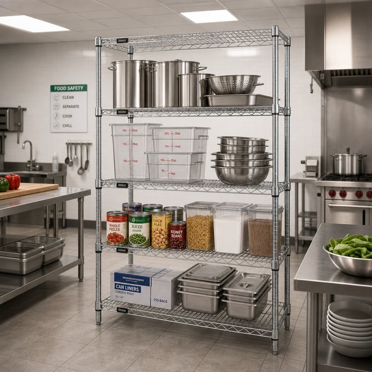 Product image #2 for Quantum 86-Inch Stationary Wire Shelving Starter Kit, 60 x 18 x 86, Chrome Plated, 4-Shelf