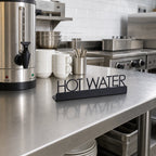 Thumbnail image #2 for American Metalcraft SBHW5 Hot Water Printed Table Sign, Black 202 Stainless Steel Case of 144
