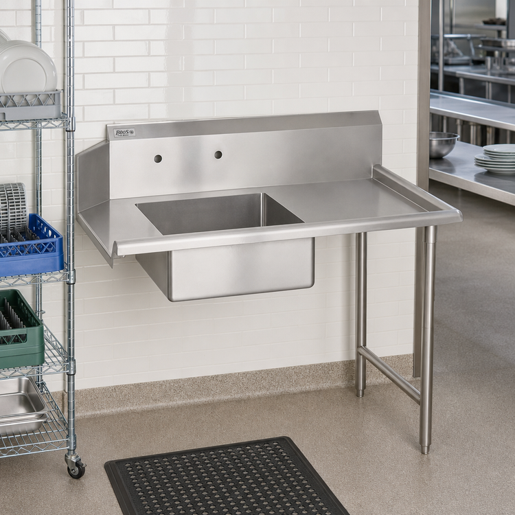 Product image #2 for John Boos Pro-Bowl Straight Soiled Dishtable with 20 x 20 x 8-Inch Pre-Rinse Sink Bowl, Right-to-Left, 36 x 30 Inches