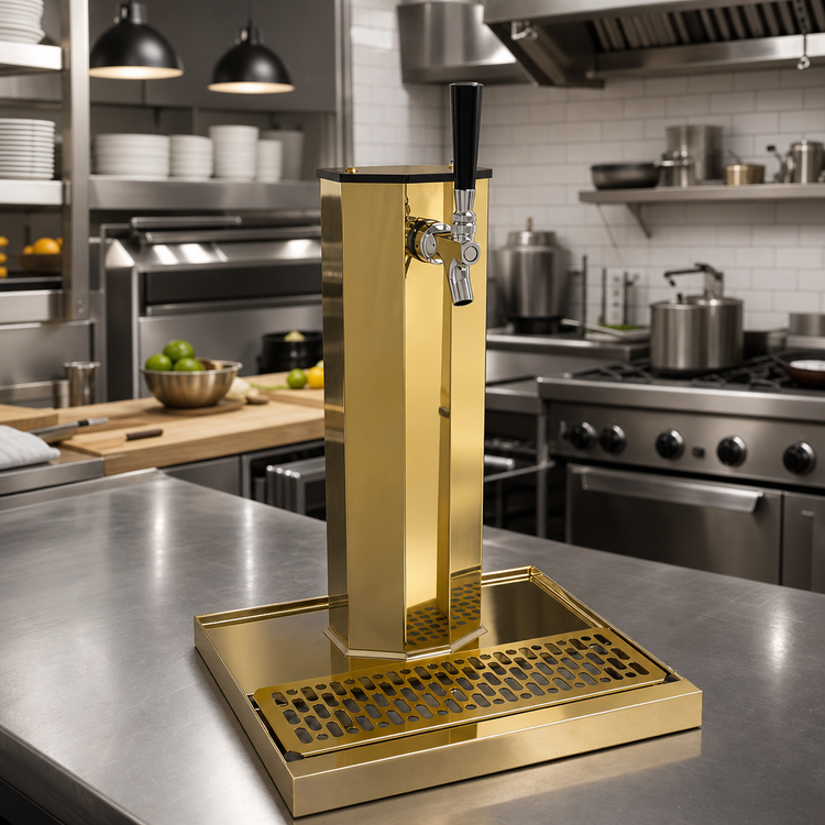 Product image #2 for Glastender Countertop Single-Column Draft Dispensing Tower, Glycol-Cooled, 1 Faucet, Polished Brass Finish