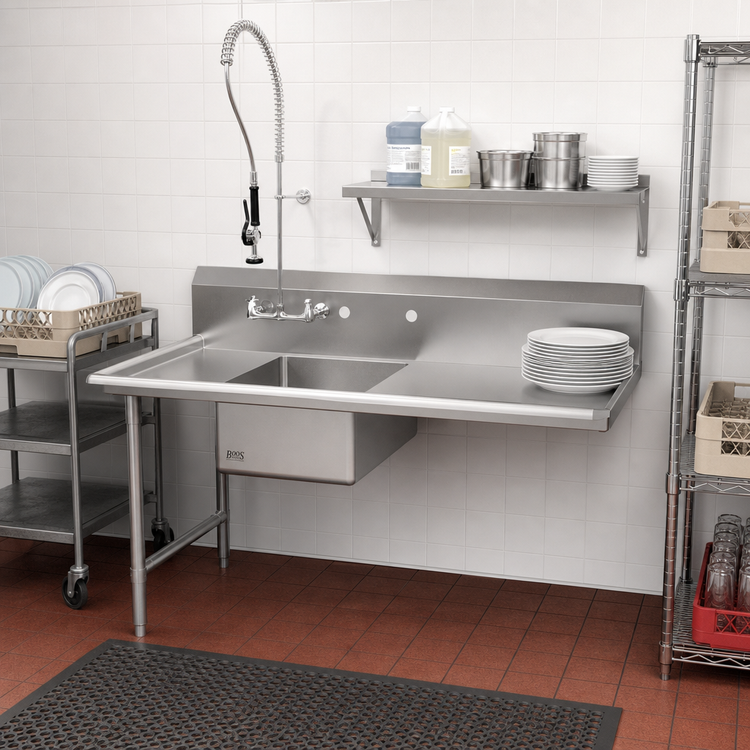 Product image #2 for John Boos Straight Soiled Dish Table with Pre-Rinse Sink, 60 x 30 Inches, Right-to-Left Operation