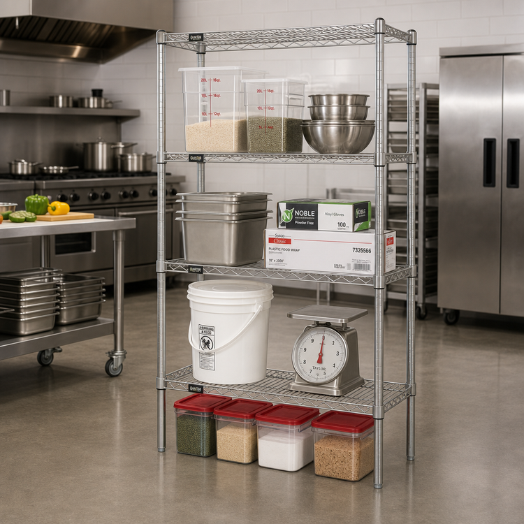 Product image #2 for Quantum 30 x 14 x 74 Inch 4-Shelf 304 Stainless Steel Stationary Wire Shelving Starter Kit