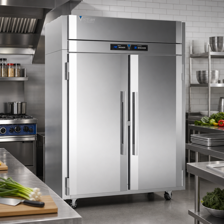 Product image #3 for Victory UltraSpec Extra Wide Dual Temp Reach-In Warmer/Refrigerator, Two-Section, Self-Contained, Stainless Steel