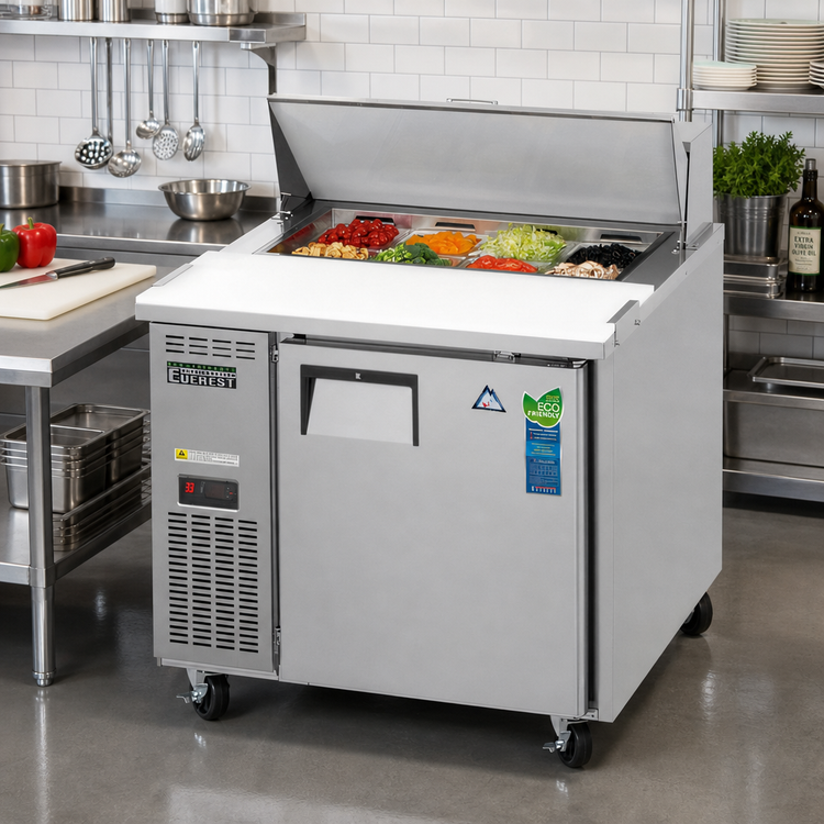 Product image #2 for Everest Refrigeration EPR1 One-Section Sandwich Prep Table, 35-5/8 Inch Wide, 9 Cu. Ft., Side-Mounted Self-Contained Refrigeration