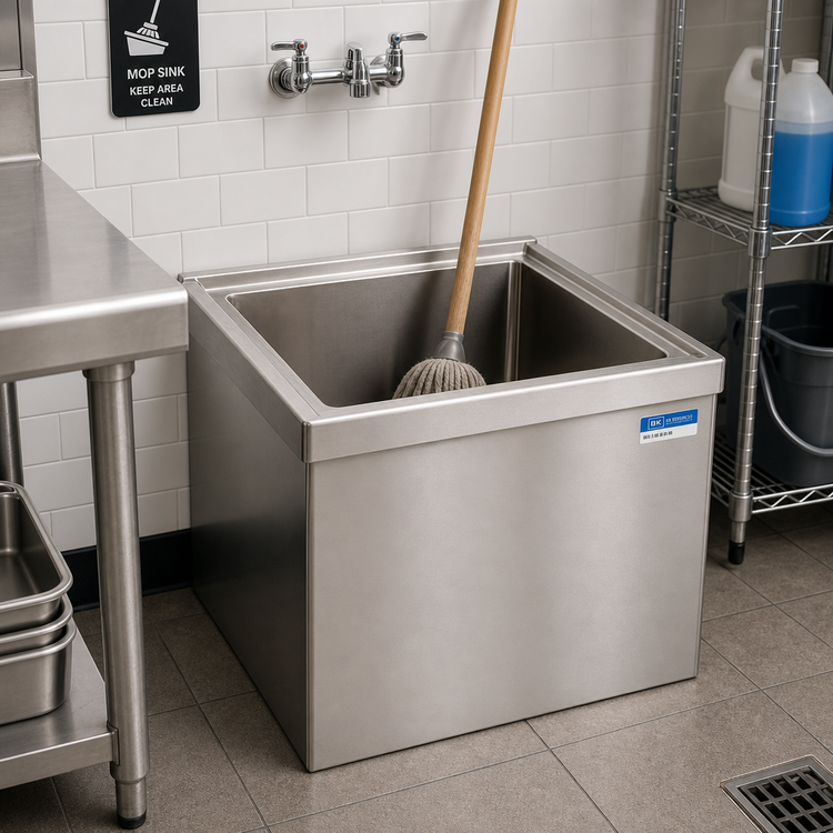 Product image #2 for BK Resources 24-1/2 Inch x 19-3/8 Inch Floor-Mounted 304 Stainless Steel Mop Sink Kit