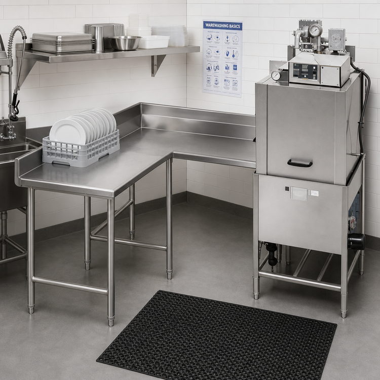 Product image #2 for Eagle Group Corner Clean Dishtable, 48-Inch Machine-to-Corner x 60-Inch Corner-to-End, Right-to-Left Operation, 16/430 Stainless Steel
