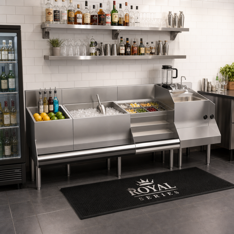 Product image #3 for Royal Series 72-Inch x 24-Inch Underbar Ice Bin/Cocktail Station with Blender and Liquor Stations