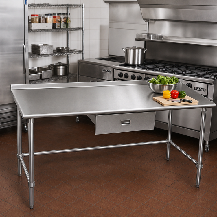 Product image #2 for Eagle Deluxe Series 84-Inch x 36-Inch Stainless Steel Work Table with 1-1/2-Inch Rear Upturn and Tubular Base
