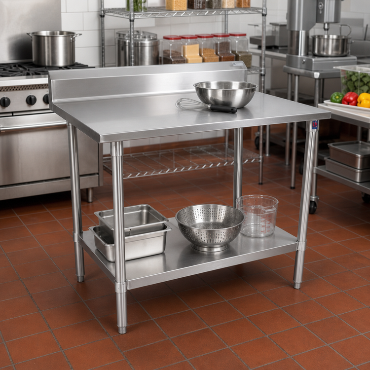 Product image #2 for John Boos Stallion 30 Inch x 36 Inch Stainless Steel Work Table with 5 Inch Backsplash and Adjustable Undershelf