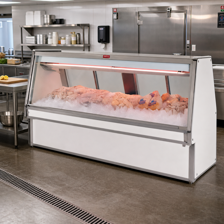 Product image #2 for Howard-McCray 34E Series Remote Fish and Poultry Refrigerated Display Case, 76.5 Inch, Endless Design, LED, White