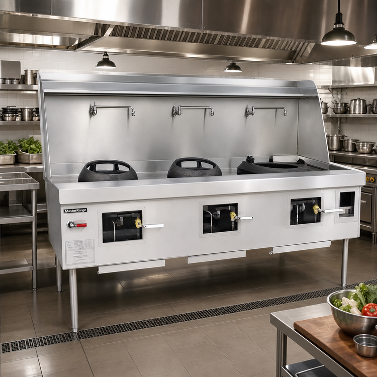Product image #2 for MasterRange 86-Inch 3-Section Gas Wok Range with Cast Iron Brick-Lined Chambers and Swing Faucets