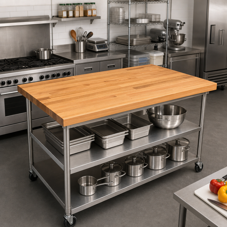 Product image #2 for John Boos Appalachian Red Oak Blended Rail Edge Grain Island Countertop, 60 x 32 x 1-1/2 Inch