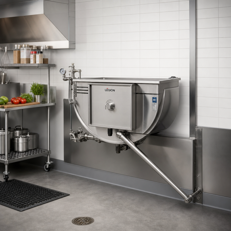 Product image #2 for Legion TWSWT-60 Full Jacketed Direct Steam Wall-Mount Tilting Kettle, 60 Gallon